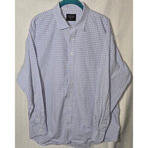 NORDSTROM Size 18  Classic Fit  Blue/White Check Button Down Shirt  Luxury Feel